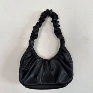 Unbranded Faux Leather Black Mini Ruched Bag, Dainty, Small